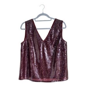 NWT J. Crew Sparkling Sequin Lined V-Neck Tank- Burgundy sz M